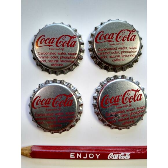 Coca-Cola Fishtale Pencil 1950's - 1960's NOS & 4 Soda Pop Bottle Caps Fish Tale - Picture 2 of 4